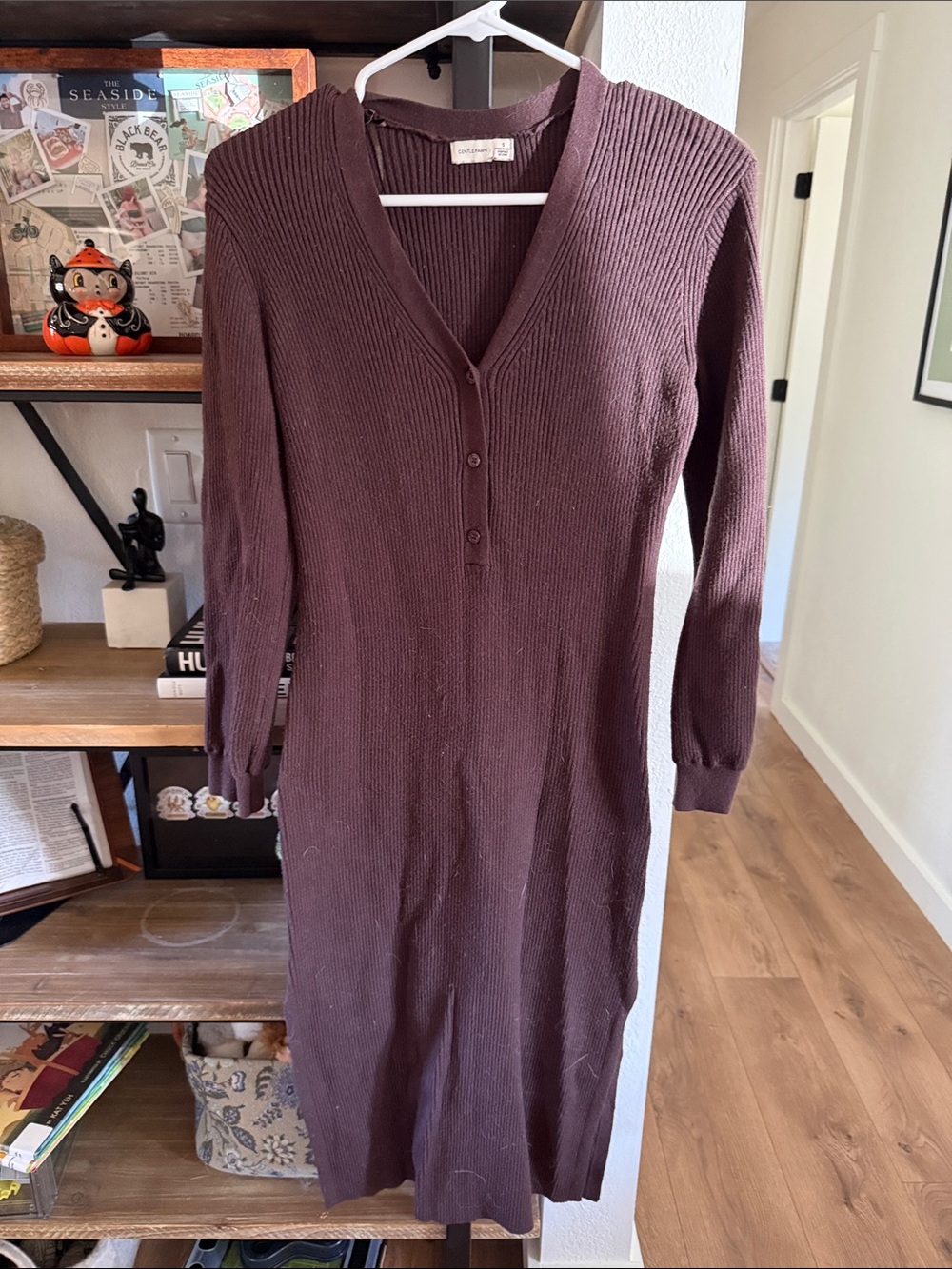 Gentle Fawn size S  Ribbed V-Neck Long Sleeve Dress in Deep Plum